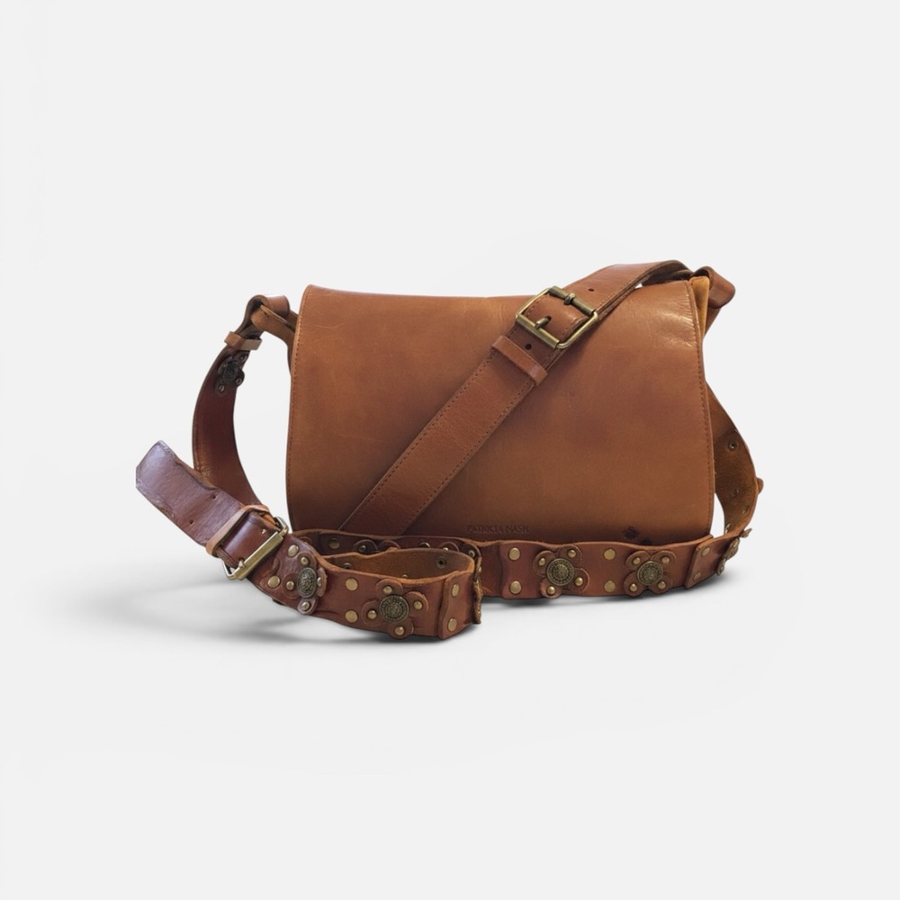 Patricia Nash Tan Leather Crossbody with Studded Strap